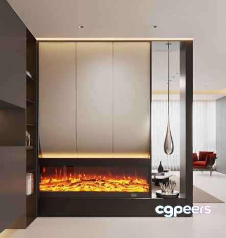 Modern Wall Fireplace 3D Model - 264 - CORONA Render Modern Wall Fireplace 3D Model - 264 - CORONA Render
