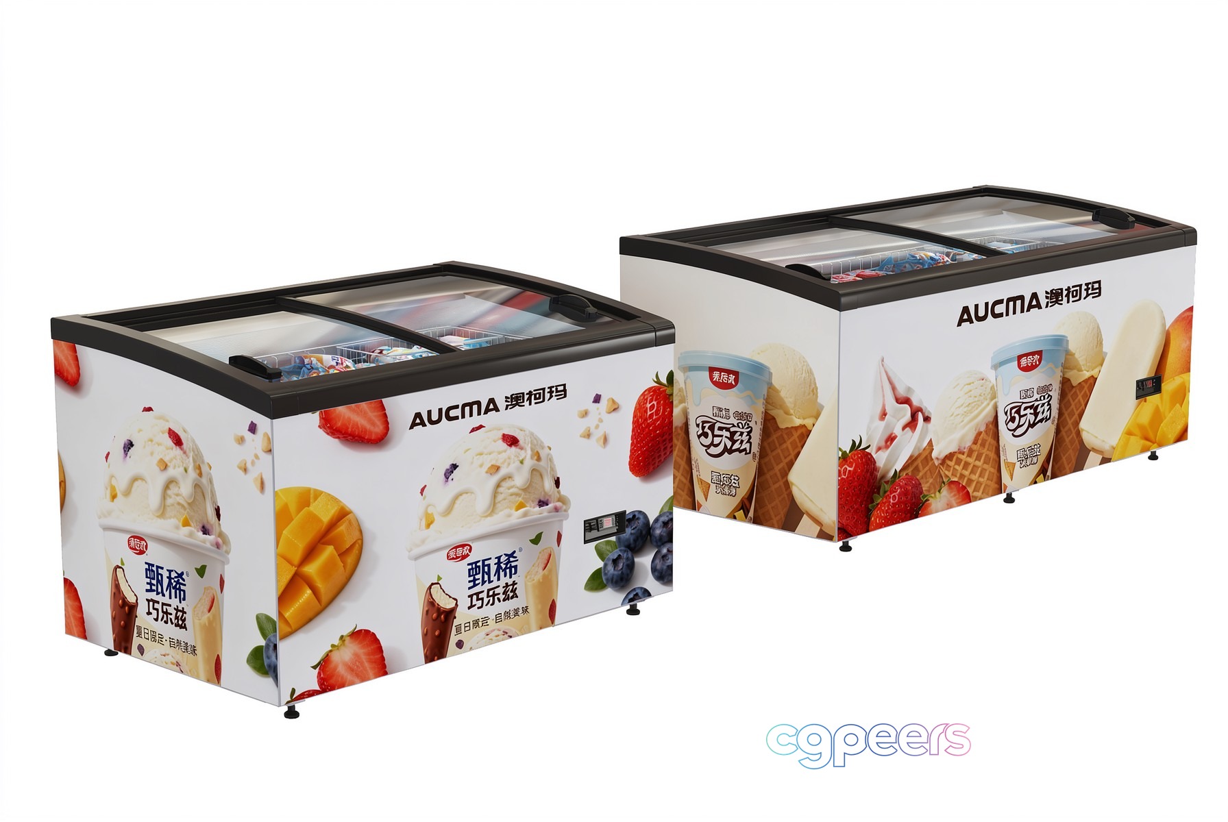Two Ice Cream Freezers With A Glass Lid 3D Model - 23502 - VRAY Render