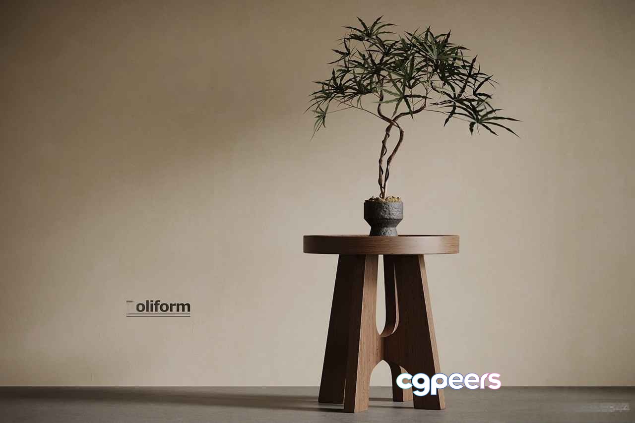 A Small Plant On A Stool 3D Model - 359 - VRAY Render A Small Plant On A Stool 3D Model - 359 - VRAY Render