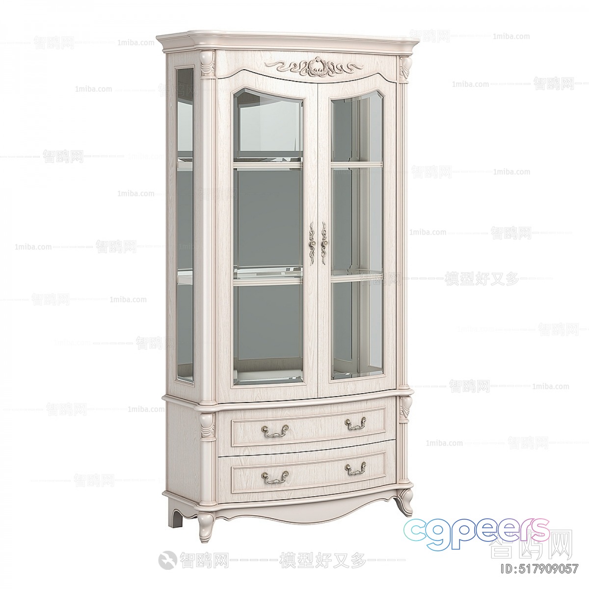 A White Cabinet With Drawers And Glass Doors 3D Model - 6072 - VRAY Render A White Cabinet With Drawers And Glass Doors 3D Model - 6072 - VRAY Render