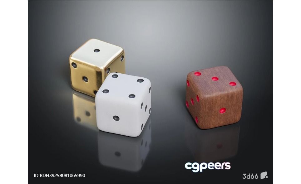 Three Dice With Different Colors 3D Model - 10355 - VRAY Render