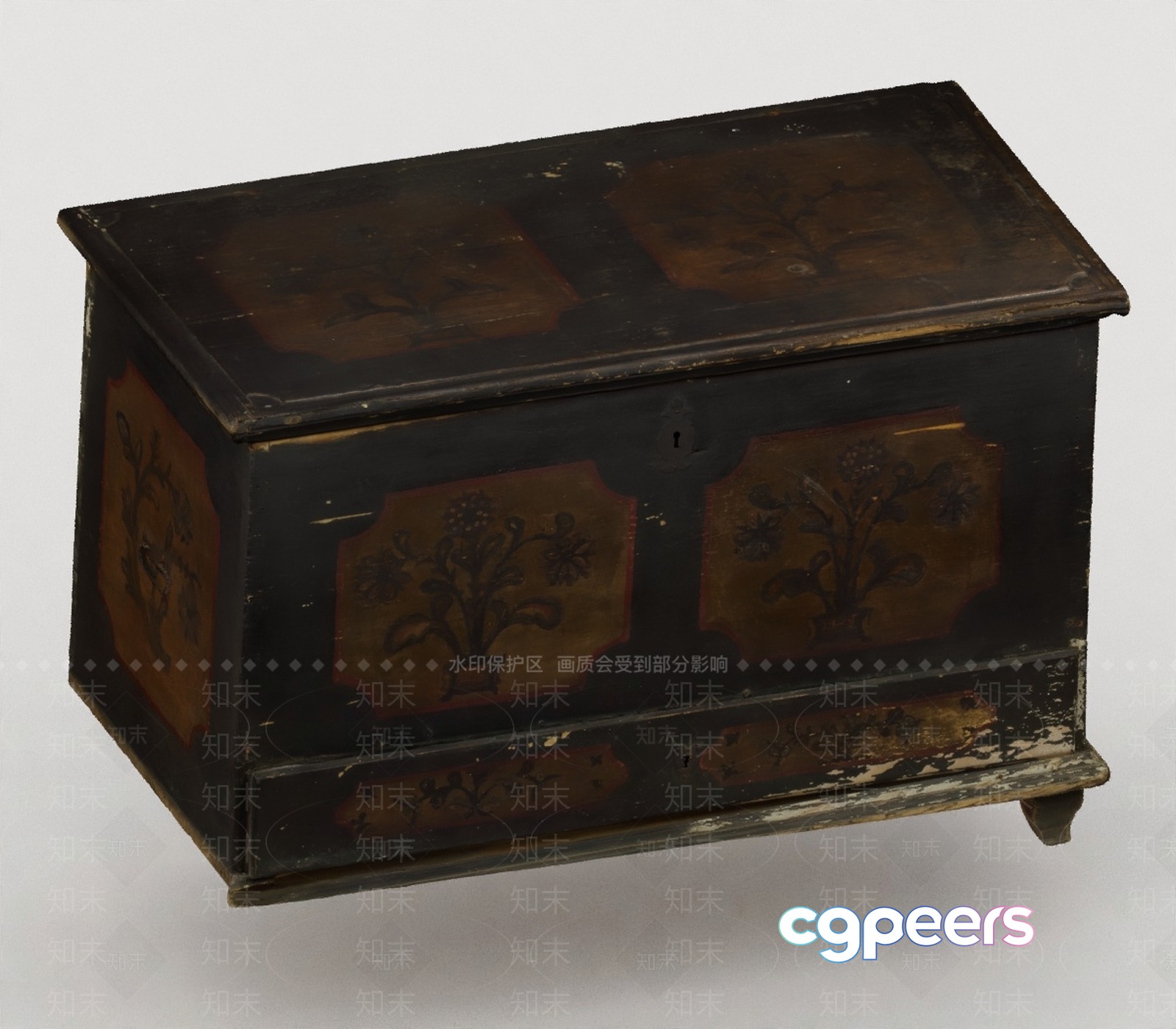 A Wooden Box With A Floral Design 3D Model - 14267 - VRAY Render A Wooden Box With A Floral Design 3D Model - 14267 - VRAY Render