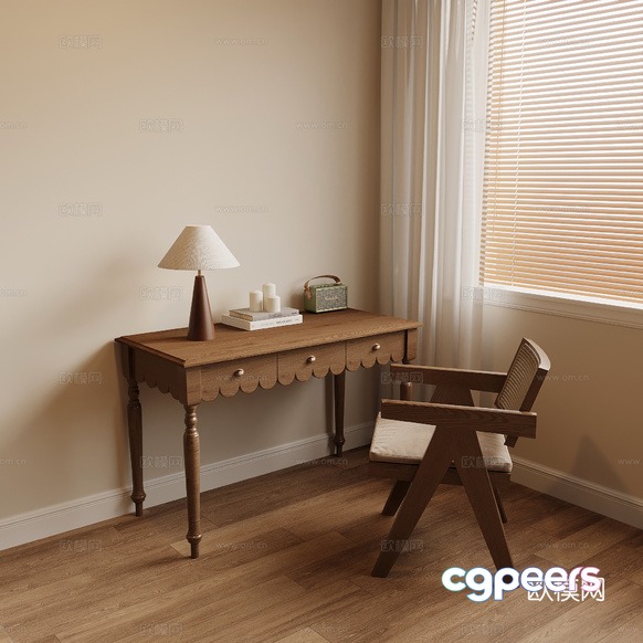 Wooden Desk Setup 3D Model - 10286 - VRAY Render