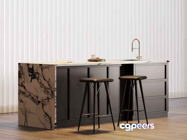 Modern Kitchen Island 3D Model - 8076 - VRAY Render