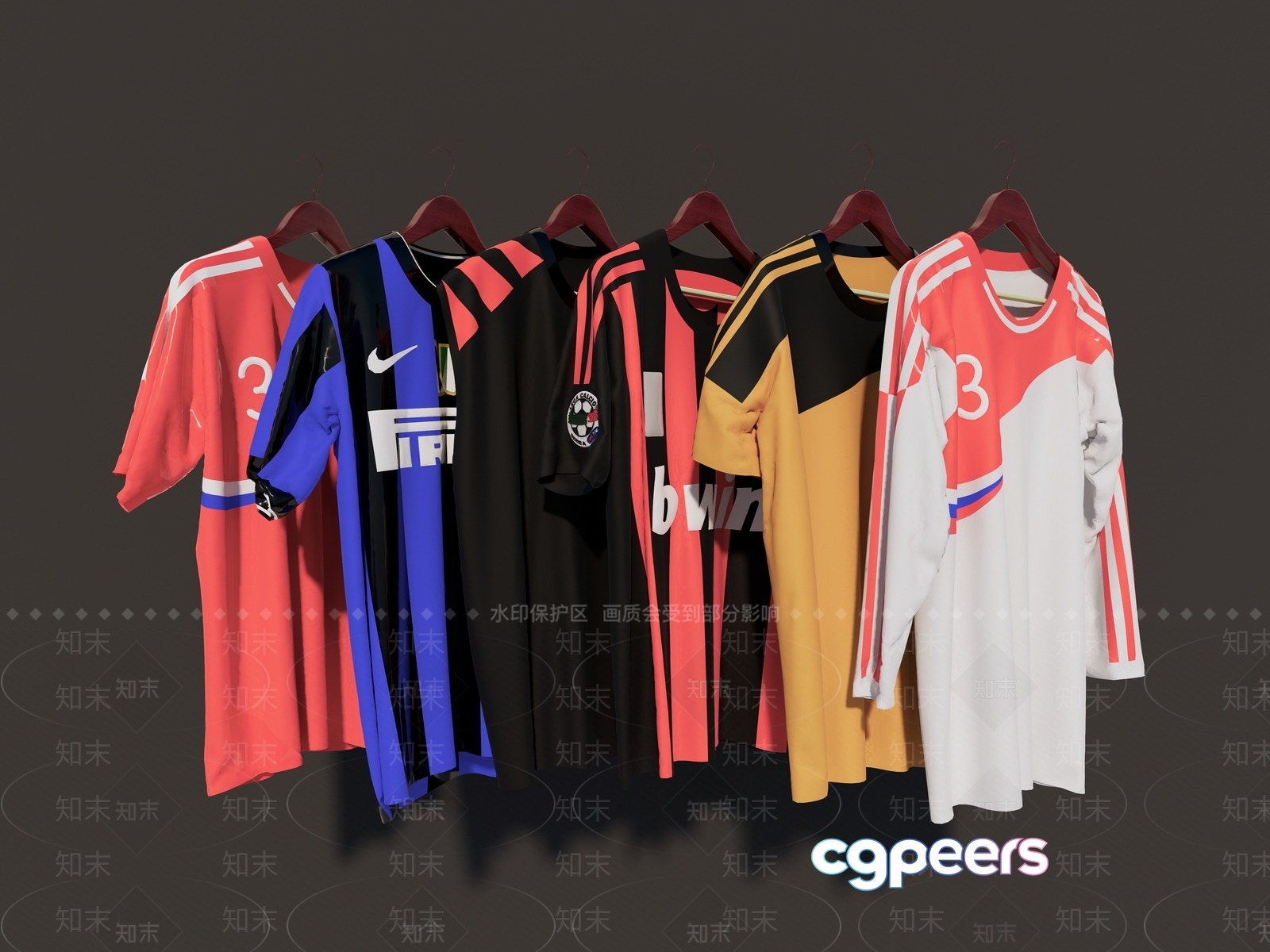 A Collection Of Soccer Jerseys 3D Model - 6507 - VRAY Render