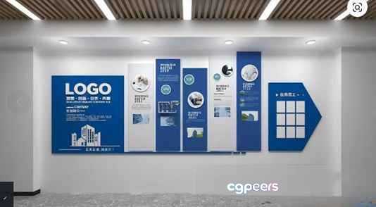 A Wall With Blue And White Posters 3D Model - 21015 - VRAY Render