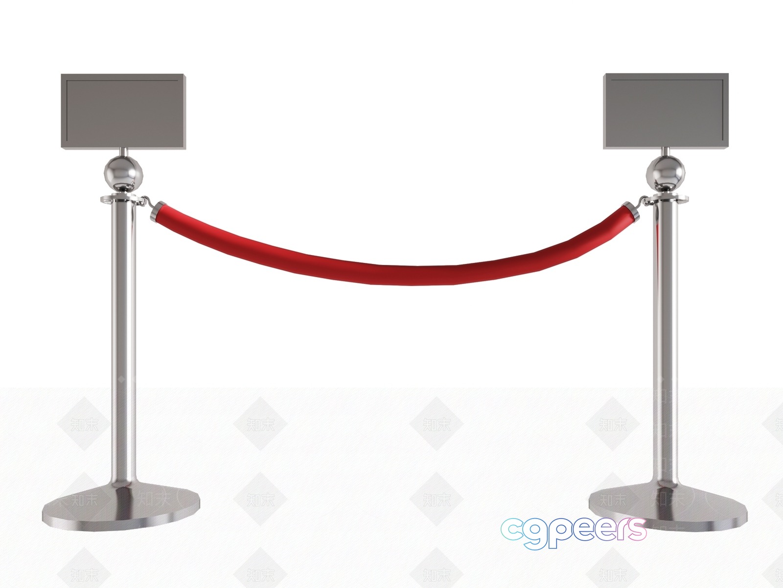 Red Velvet Rope Barrier 3D Model - 4338 - VRAY Render
