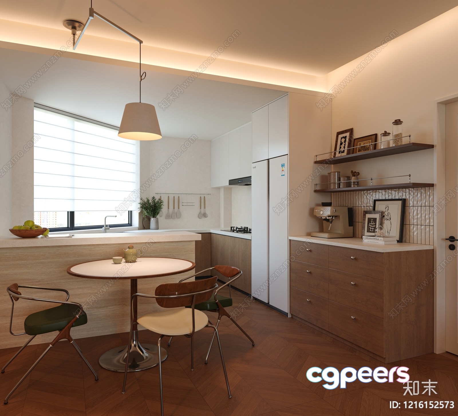 Modern Kitchen With A Dining Area 3D Model - 15630 - VRAY Render