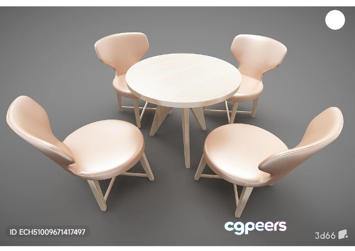 A Set Of Four Beige Chairs Surrounding A Small Table 3D Model - 7109 - VRAY Render
