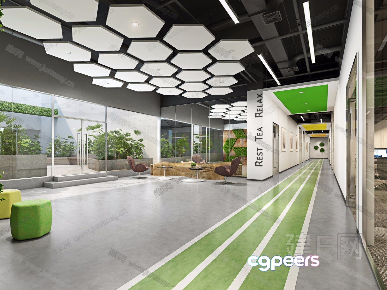 A Modern Office Lobby 3D Model - 2695 - VRAY Render