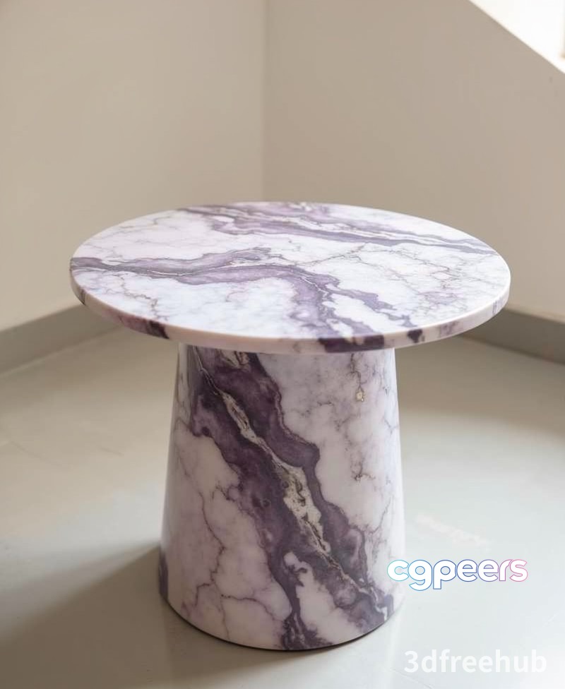 A Small Round Table With A Marble Pattern 3D Model - 21770 - VRAY Render