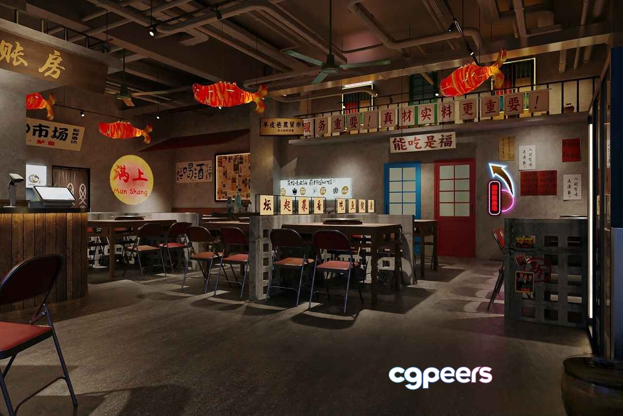 A Restaurant Interior 3D Model - 12513 - VRAY Render