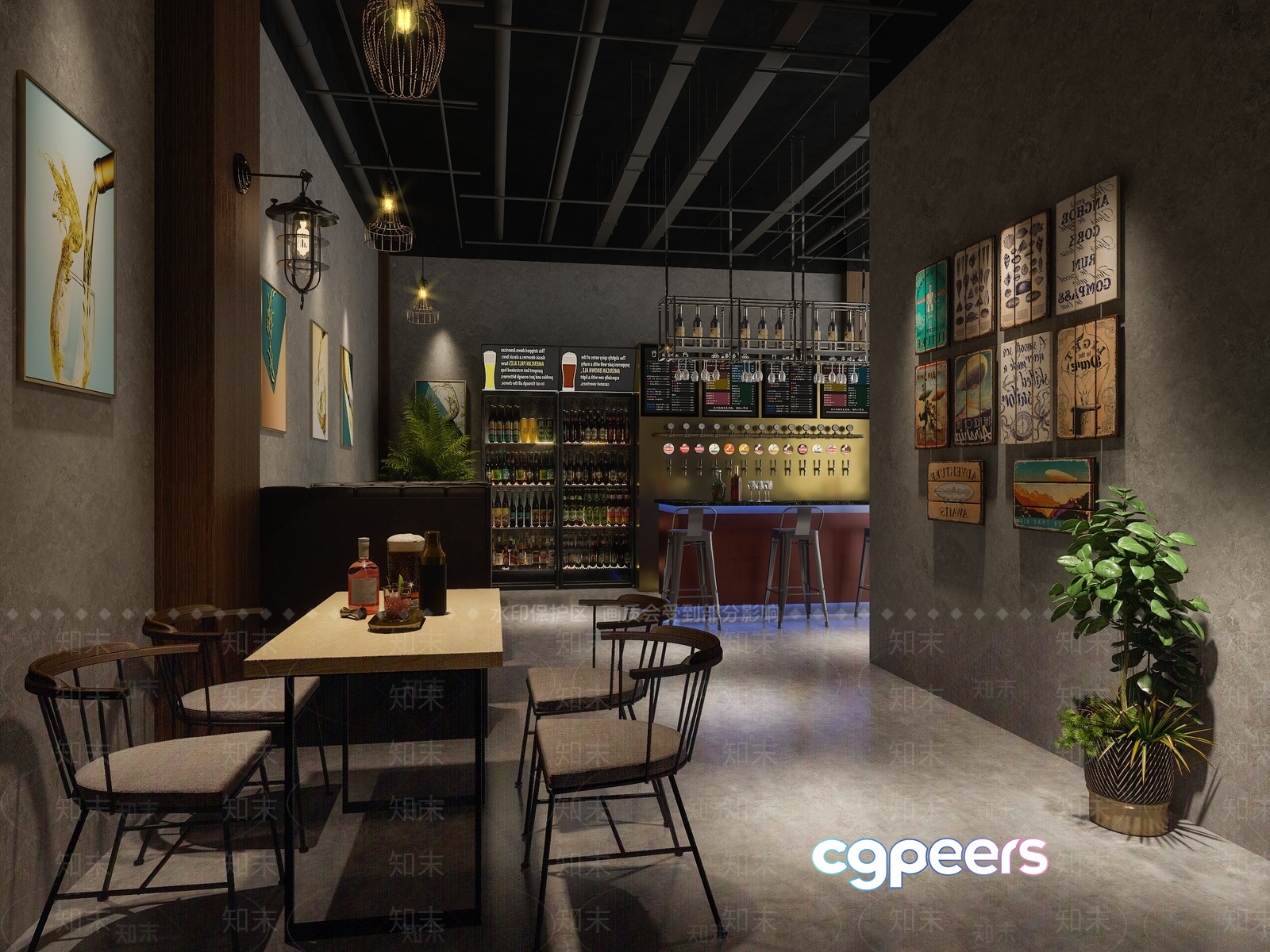 Modern Bar Area 3D Model - 2043 - VRAY Render