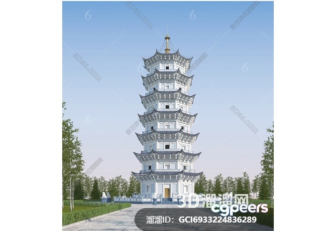 A Tall White Pagoda 3D Model - 5592 - VRAY Render