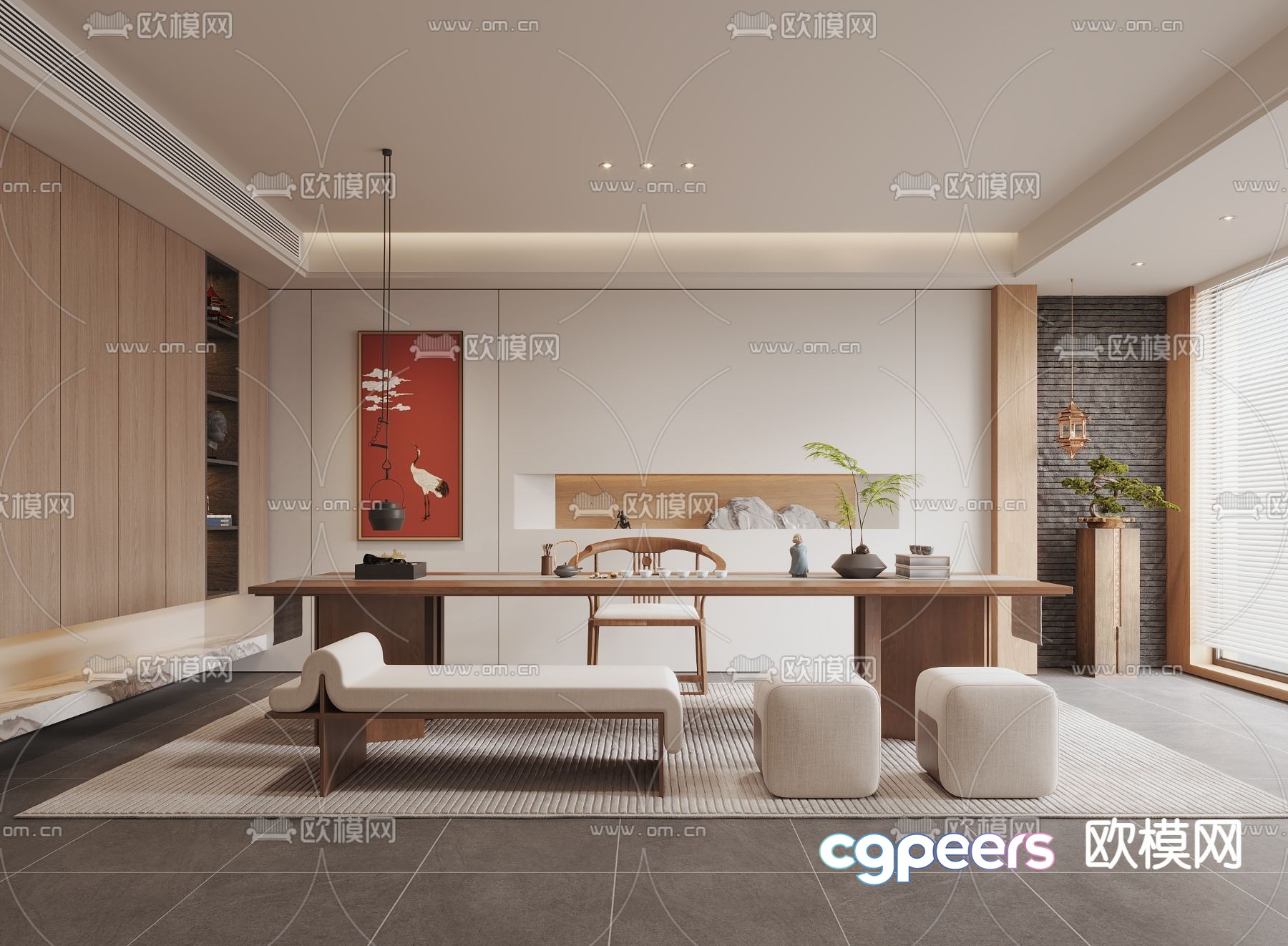 Modern Asian-Inspired Living Room 3D Model - 3445 - VRAY Render