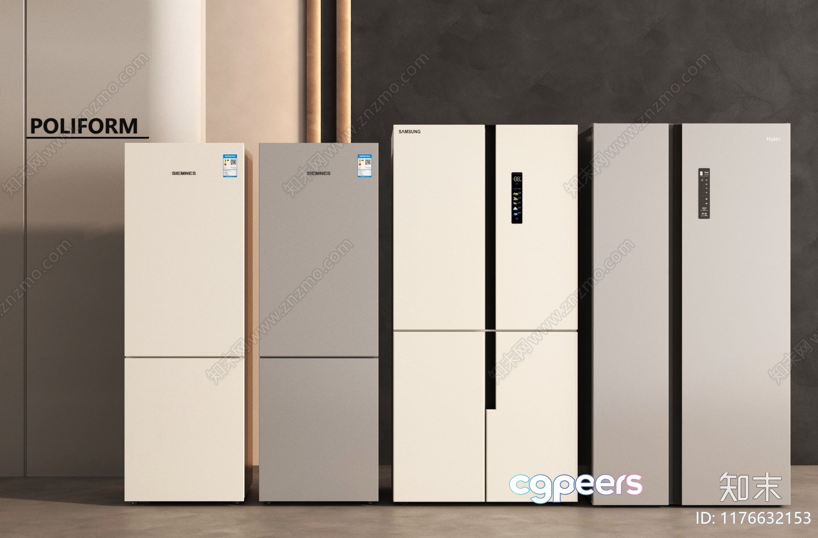 Modern White Refrigerators 3D Model - 5465 - VRAY Render