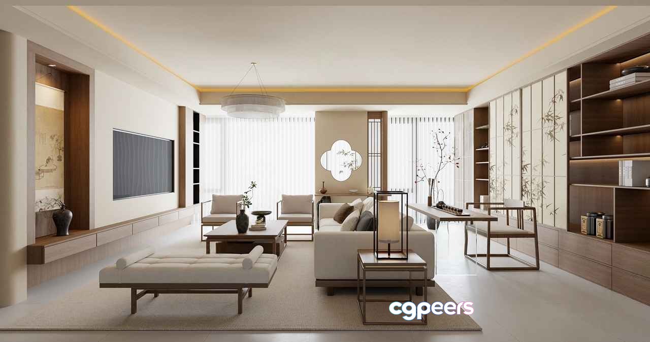 Modern Living Room 3D Model - 7336 - VRAY Render