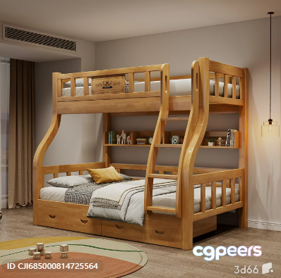 Cozy Wooden Bunk Bed 3D Model - 8539 - VRAY Render