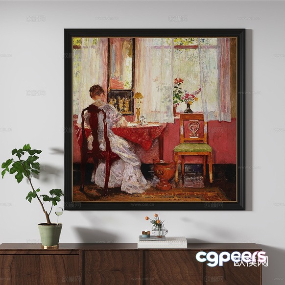 A Painting Of A Woman Sitting At A Table 3D Model - 1839 - VRAY Render