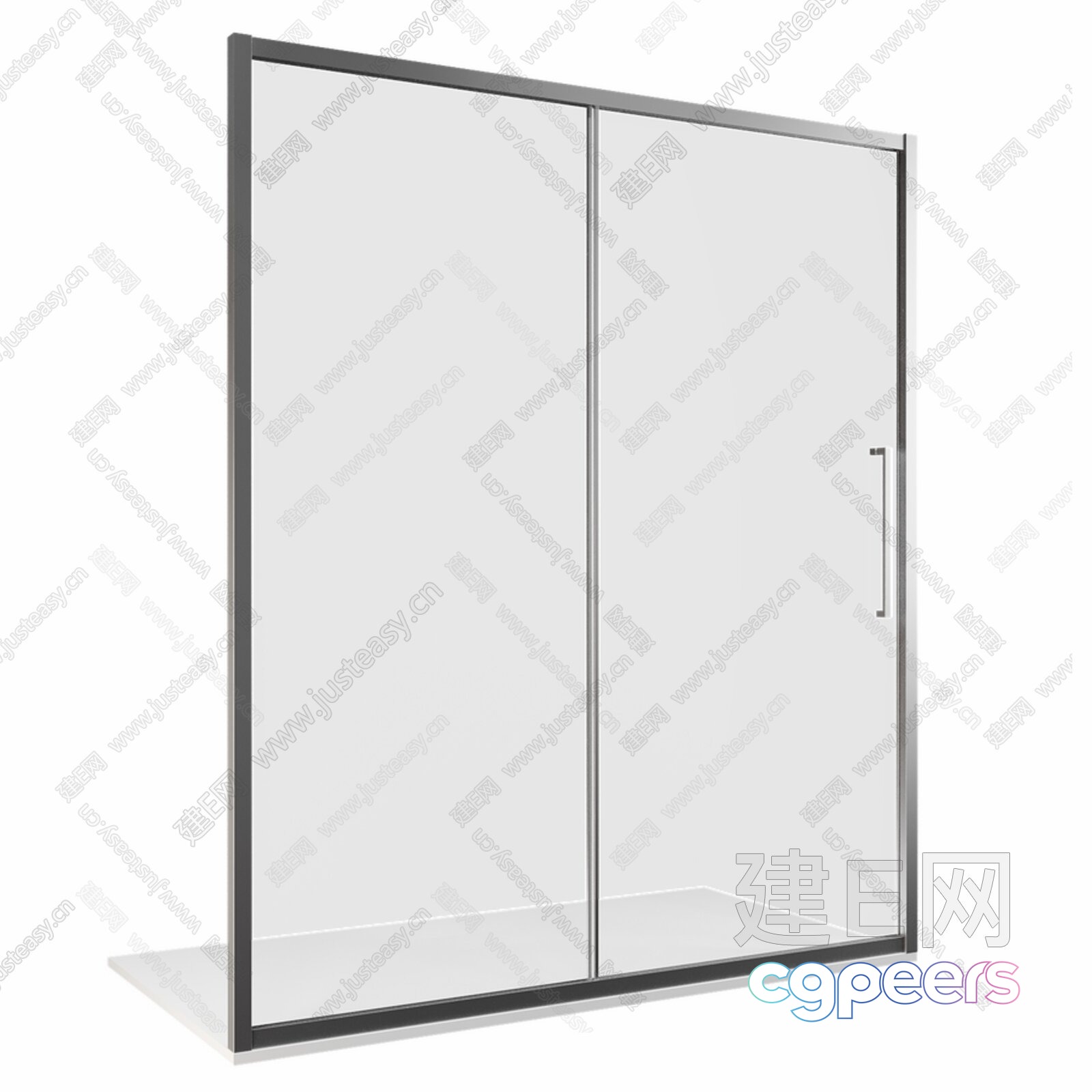 A Glass Shower Door With A Silver Frame And Handle 3D Model - 22490 - VRAY Render
