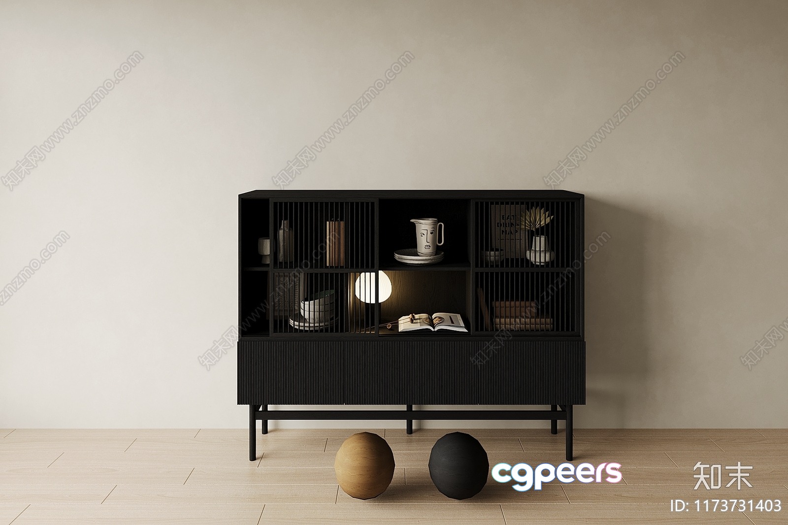 Black Cabinet With Decorative Objects 3D Model - 5259 - CORONA Render Black Cabinet With Decorative Objects 3D Model - 5259 - CORONA Render