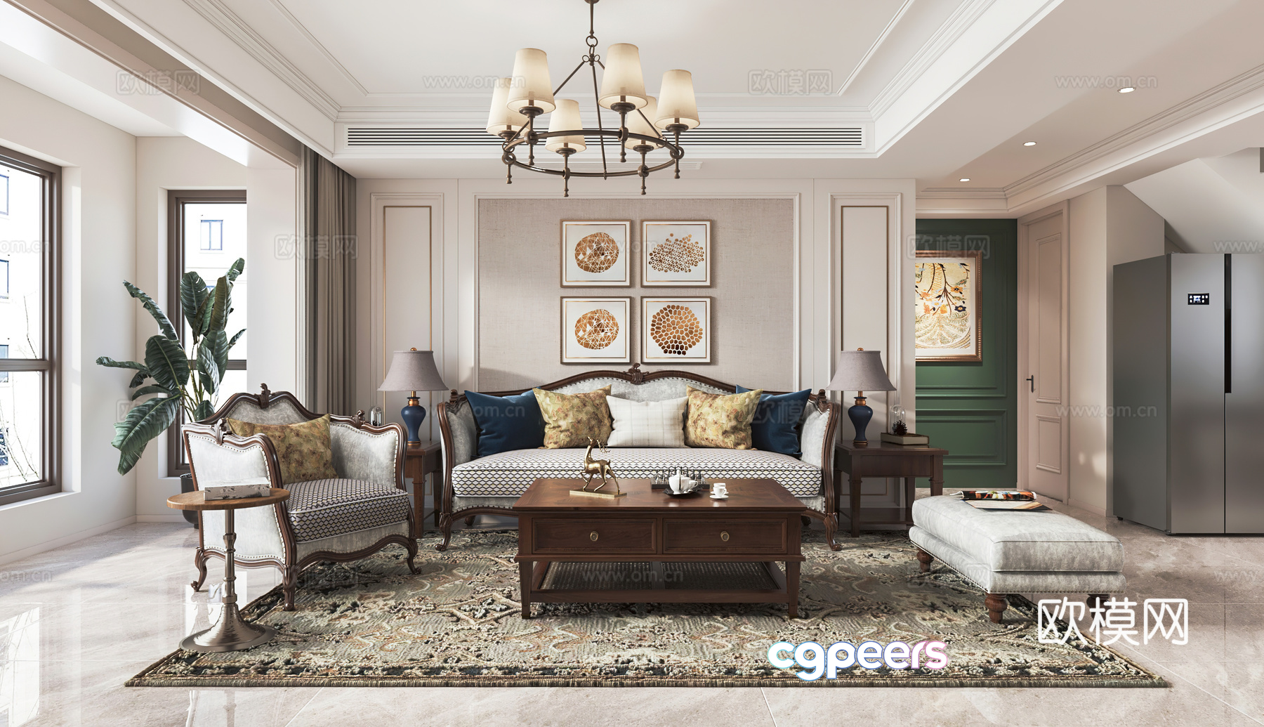 A Traditional Living Room 3D Model - 14422 - VRAY Render