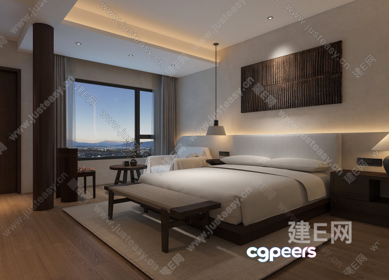Modern Bedroom With A Large Window 3D Model - 10833 - VRAY Render Modern Bedroom With A Large Window 3D Model - 10833 - VRAY Render