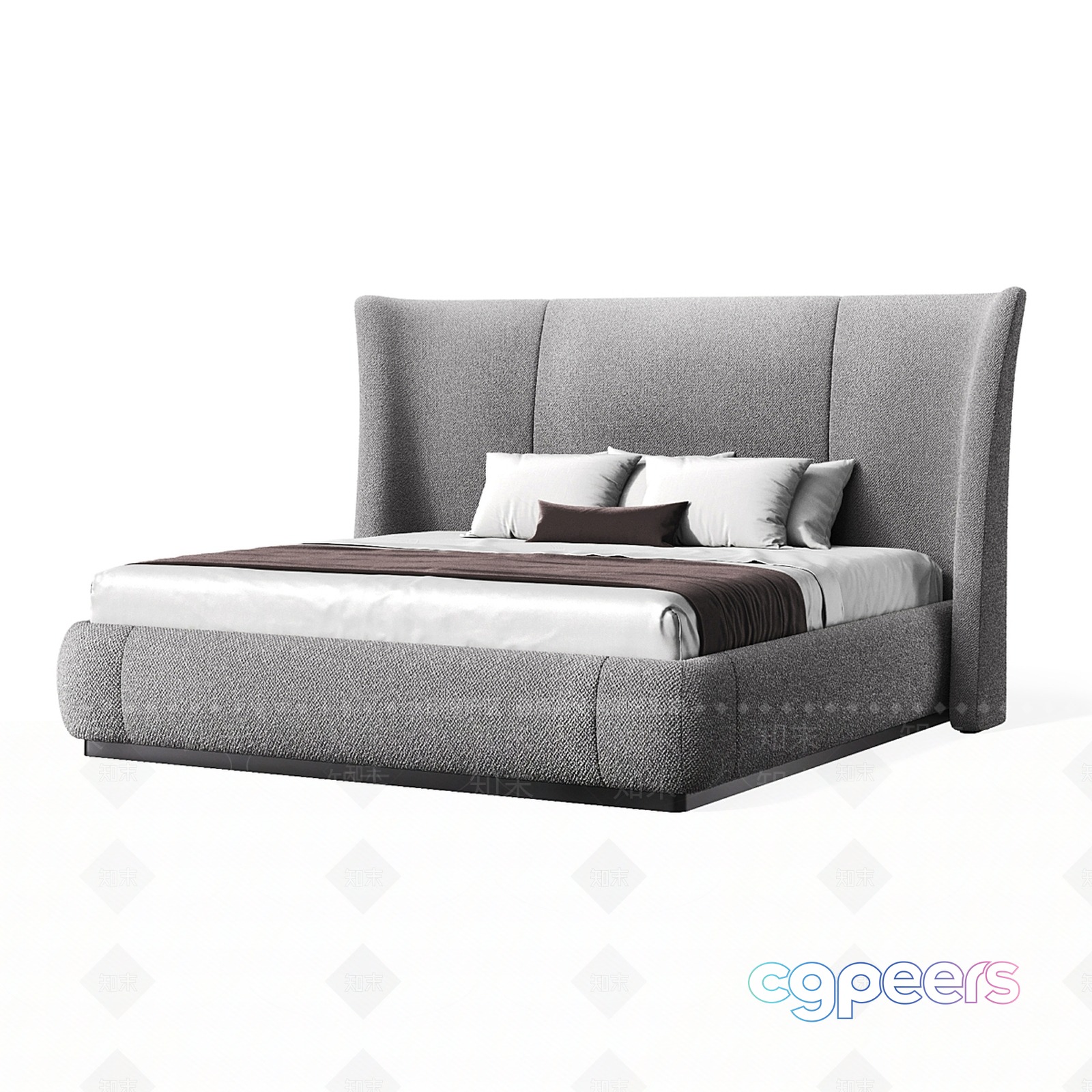 Gray Upholstered Bed 3D Model - 16388 - VRAY Render Gray Upholstered Bed 3D Model - 16388 - VRAY Render