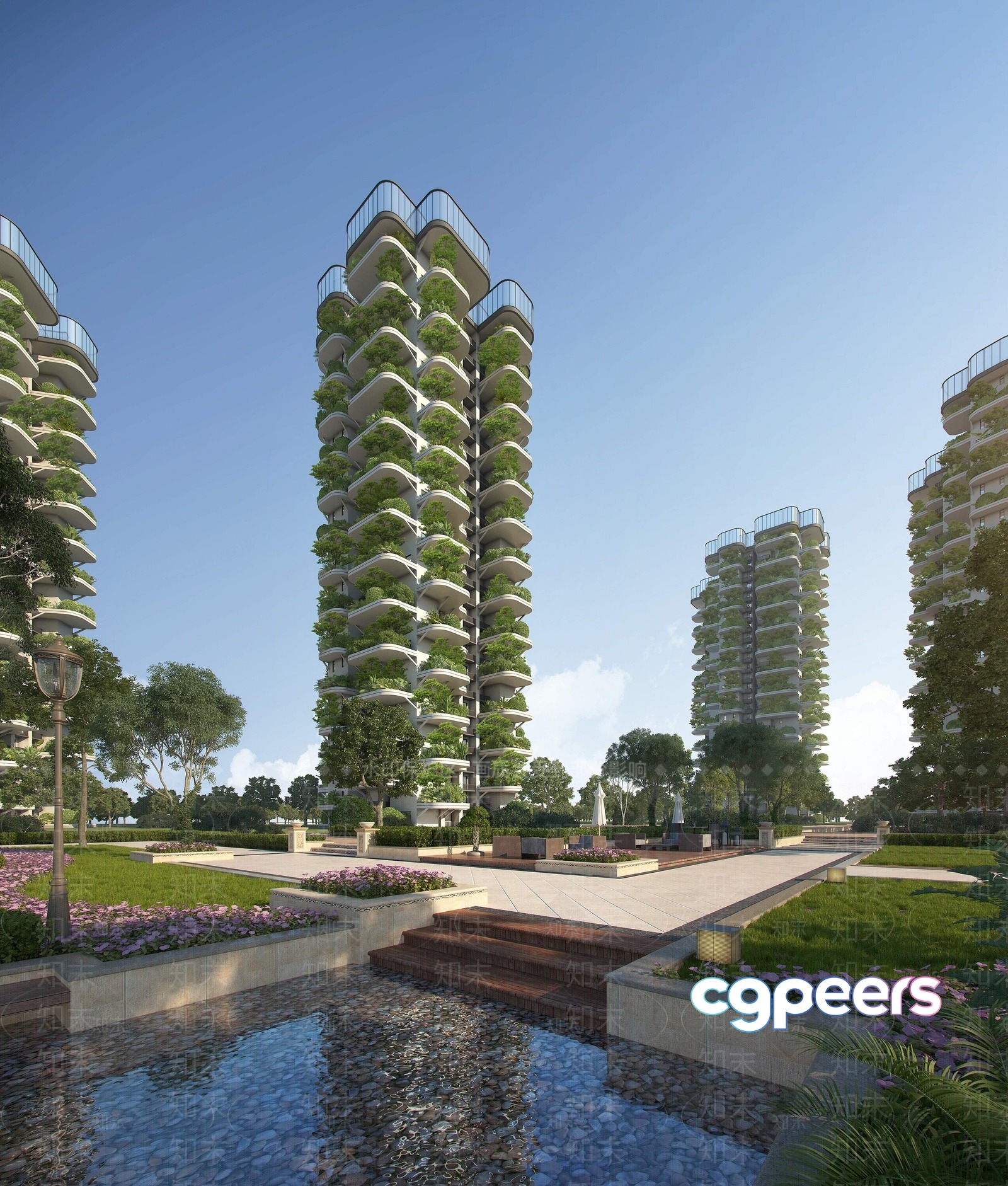 The Main Subject Is A Tall Green Building With Balconies 3D Model - 3517 - VRAY Render The Main Subject Is A Tall Green Building With Balconies 3D Model - 3517 - VRAY Render