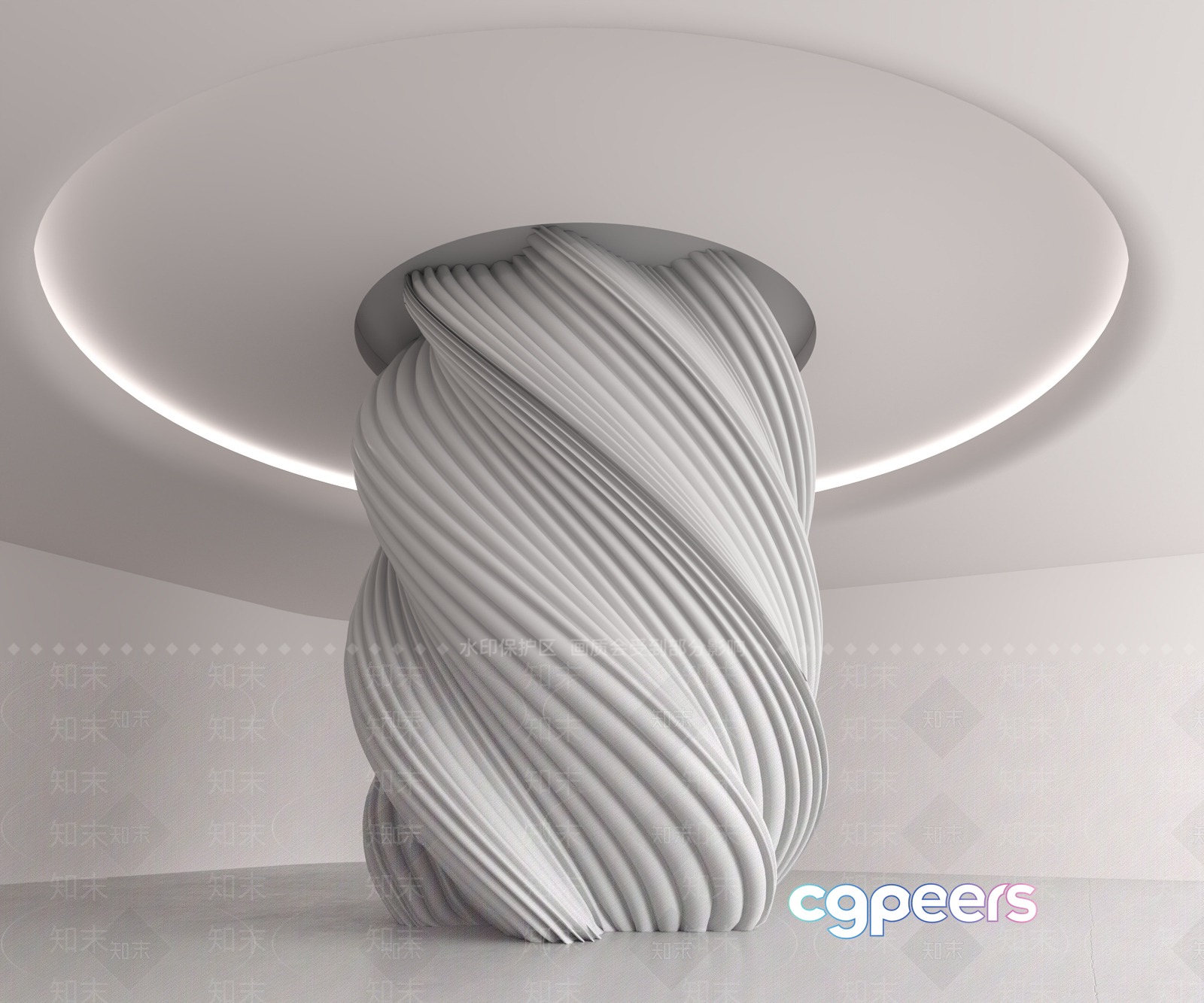 A White Spiral Sculpture In A Modern Room 3D Model - 22807 - VRAY Render
