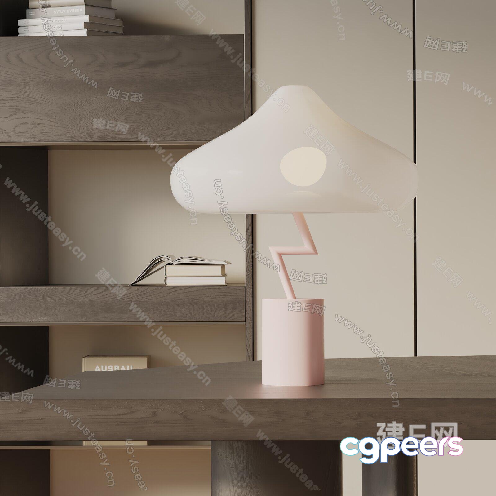 A Mushroom Lamp With A White Shade 3D Model - 14637 - VRAY Render