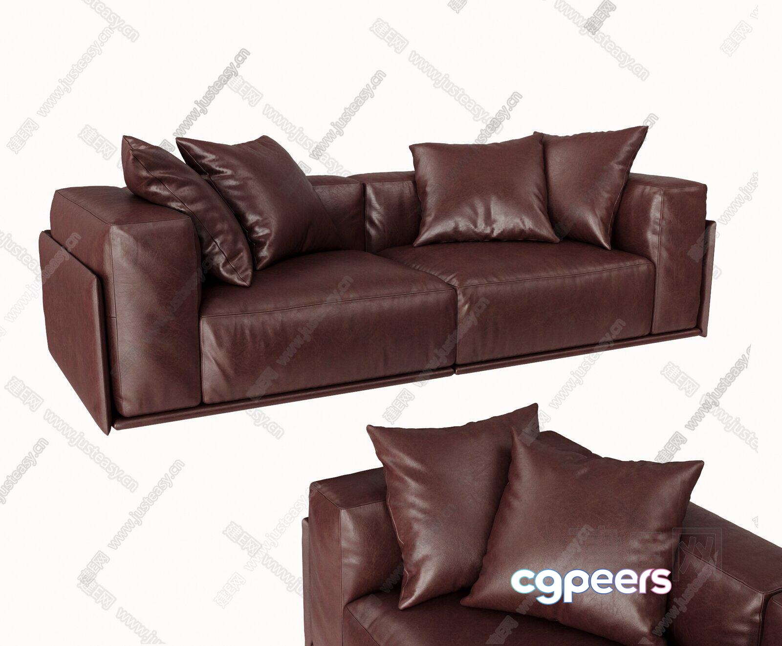 Brown Leather Sofa 3D Model - 12836 - CORONA Render