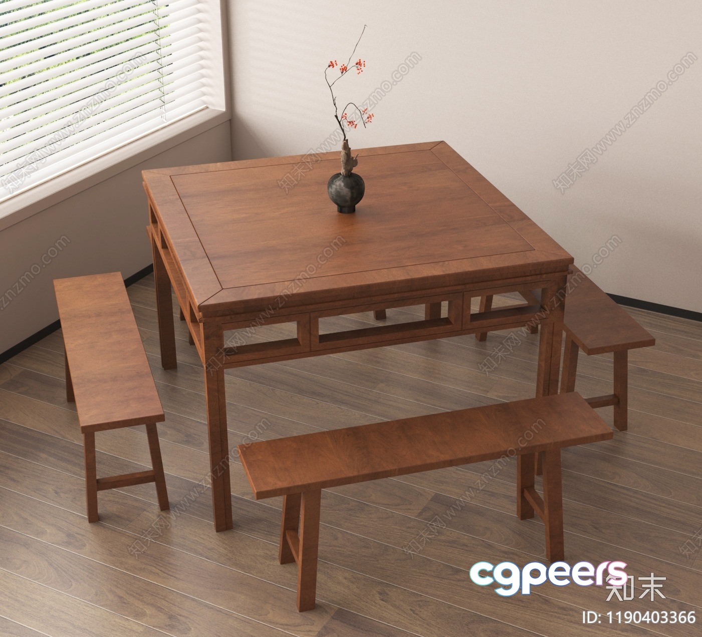 A Wooden Dining Table 3D Model - 3515 - VRAY Render