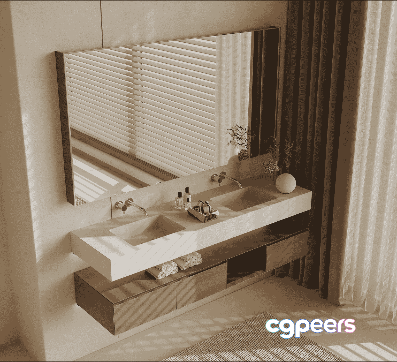 A Modern Bathroom Vanity 3D Model - 10288 - VRAY Render