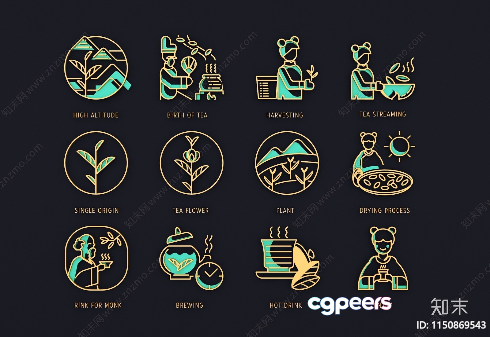 Tea-Themed Icons 3D Model - 1605 - VRAY Render Tea-Themed Icons 3D Model - 1605 - VRAY Render