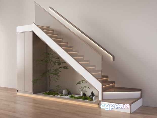 Modern White Staircase 3D Model - 7732 - VRAY Render Modern White Staircase 3D Model - 7732 - VRAY Render