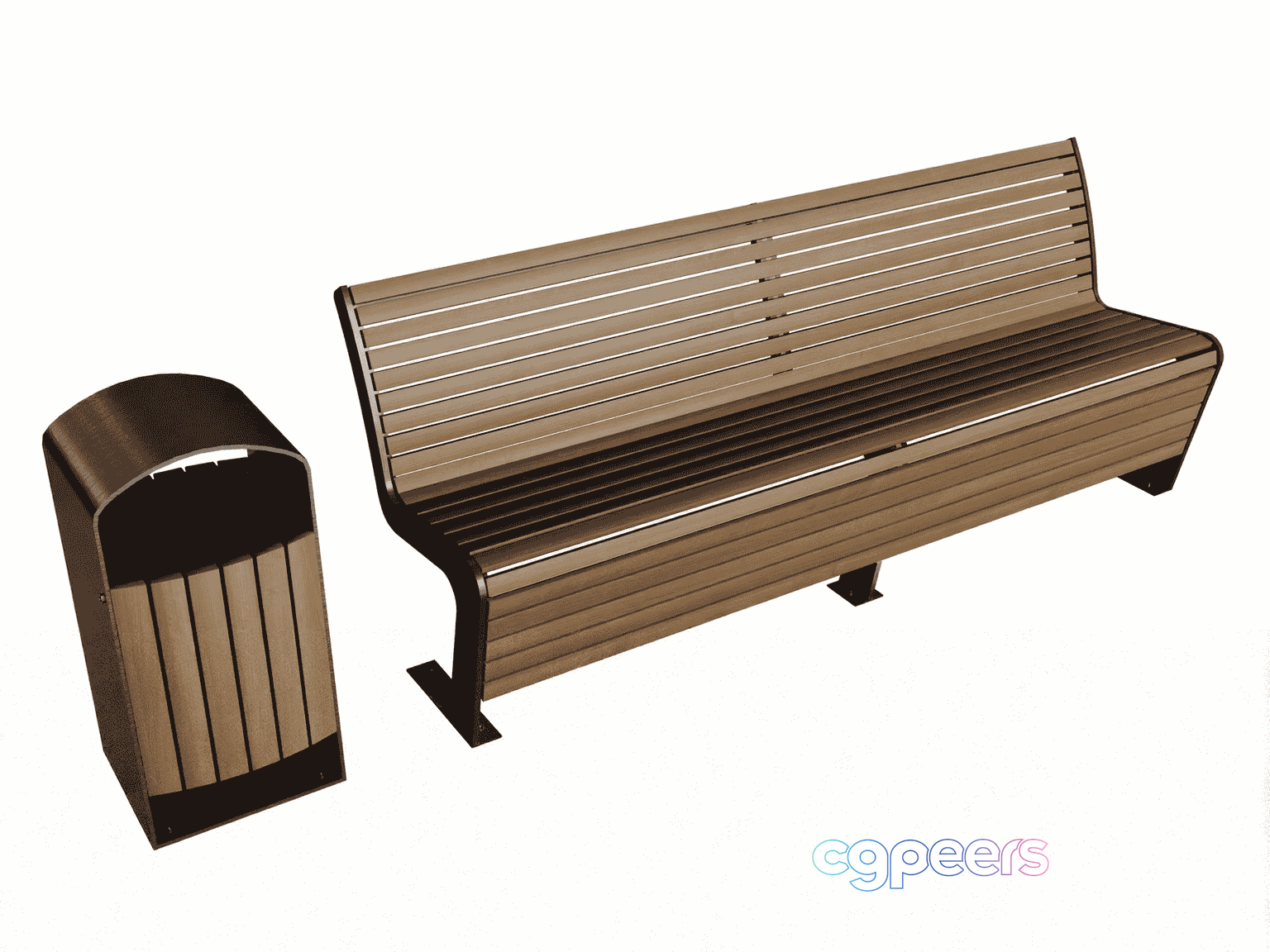 A Park Bench And Trash Can 3D Model - 14992 - VRAY Render A Park Bench And Trash Can 3D Model - 14992 - VRAY Render