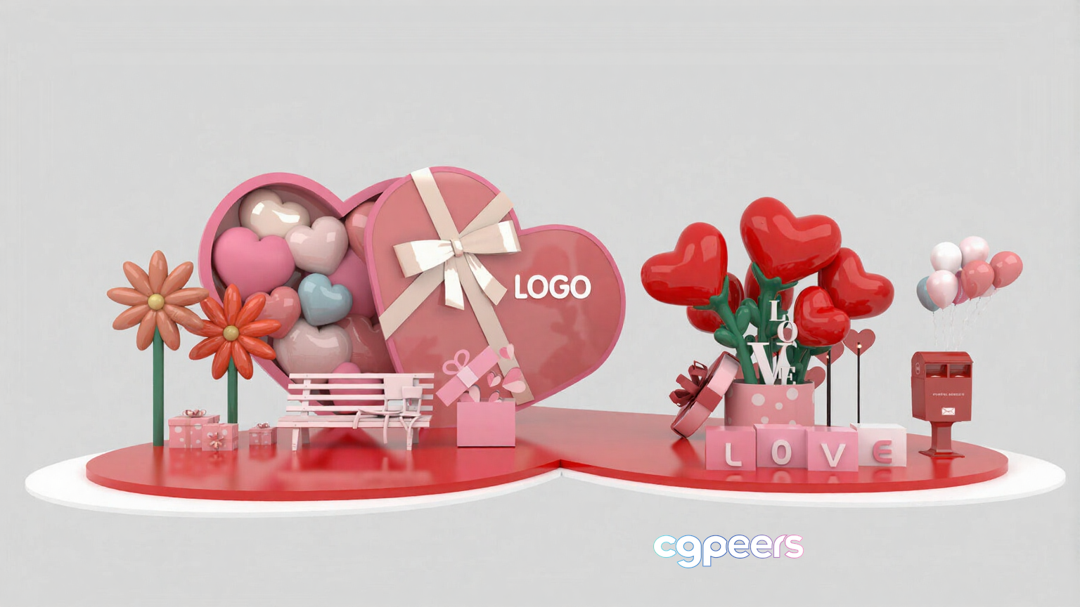 A 3D Rendering Of Valentine'S Day-Themed Objects 3D Model - 15677 - VRAY Render