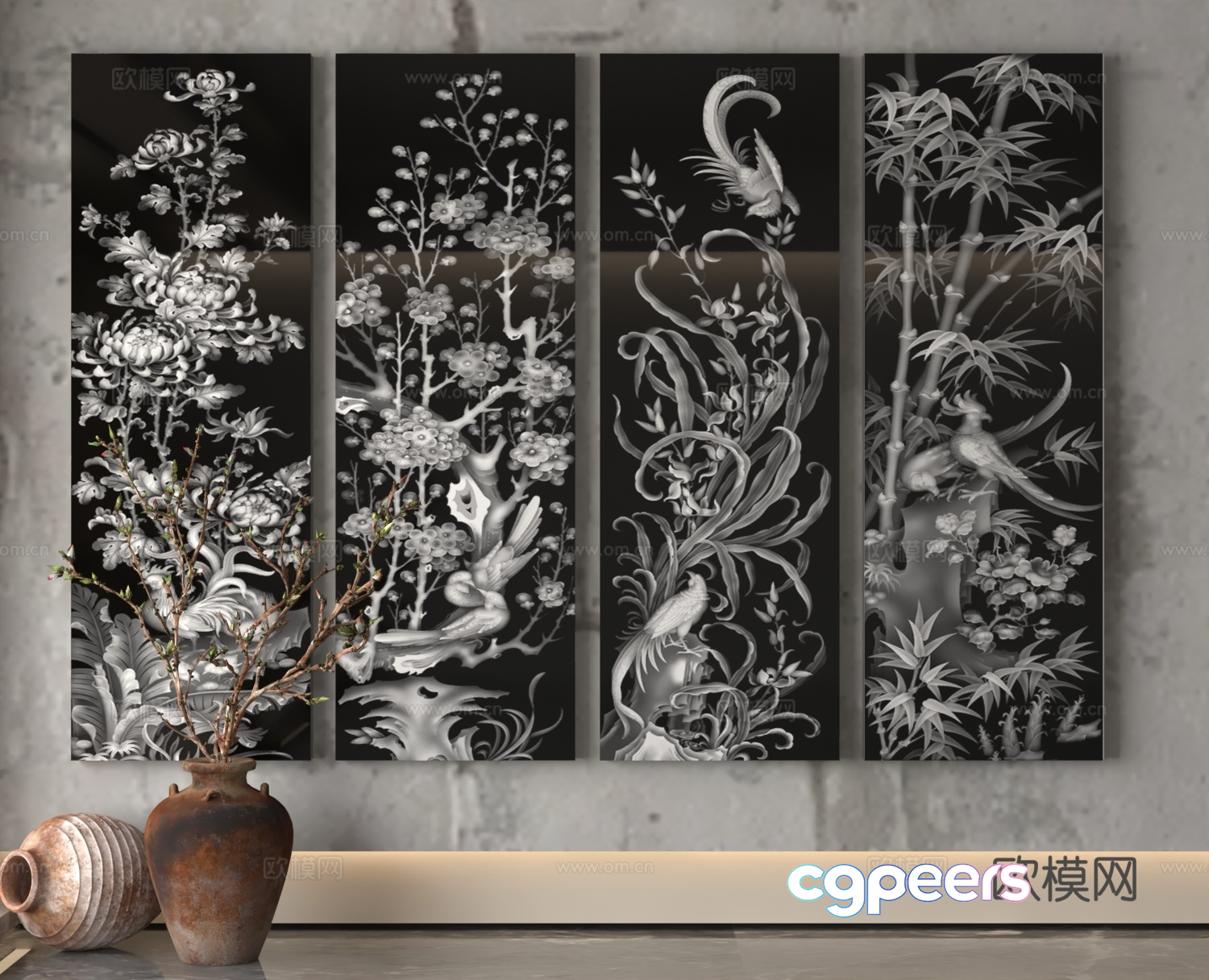 Artwork With Asian-Inspired Designs 3D Model - 13334 - VRAY Render