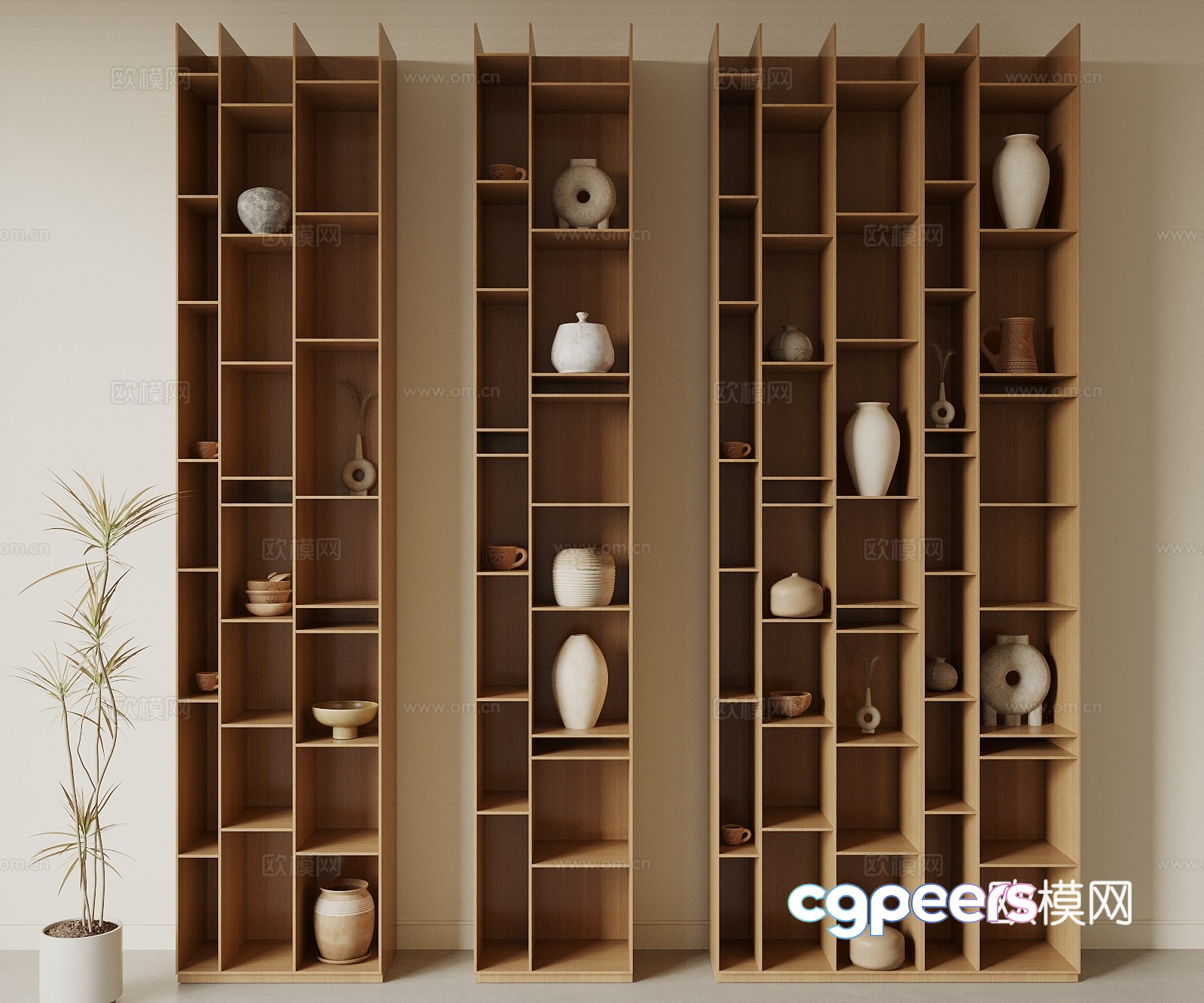 Modern Wooden Shelving Unit 3D Model - 19190 - VRAY Render