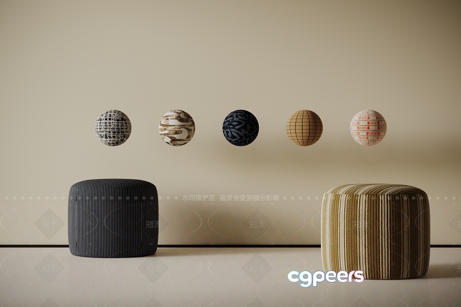 Modern Ottoman Set 3D Model - 1335 - VRAY Render Modern Ottoman Set 3D Model - 1335 - VRAY Render