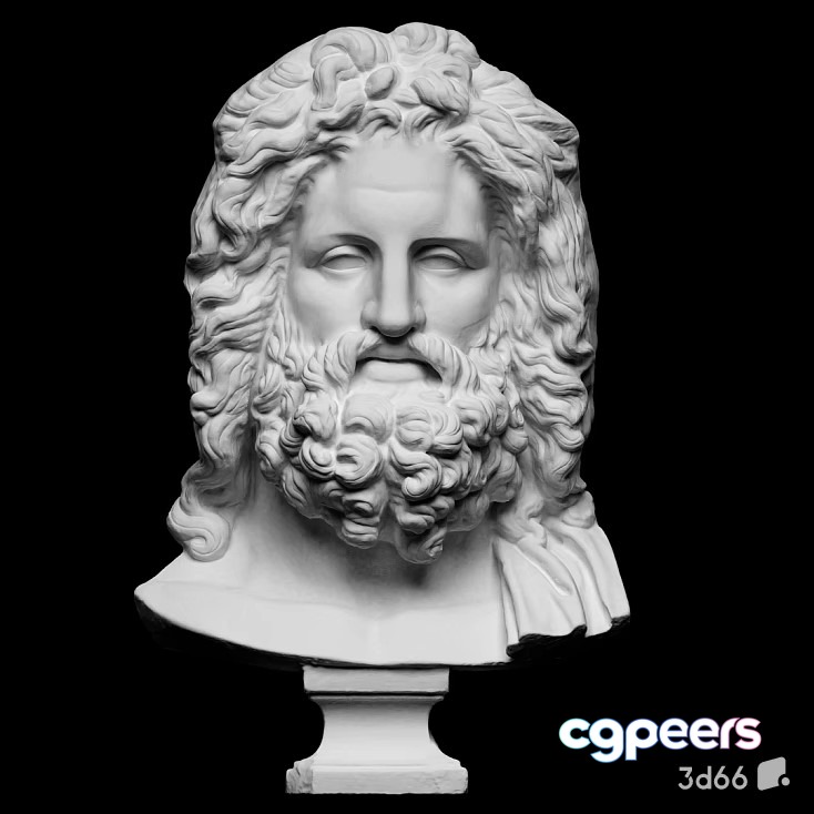 A White Marble Bust Of A Man With Long Hair And A Beard 3D Model - 21816 - VRAY Render