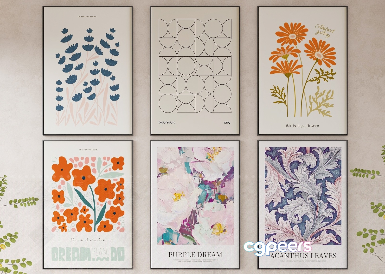 Floral Postersthe Posters Feature A Mix Of Floral Designs In Various 3D Model - 734 - VRAY Render