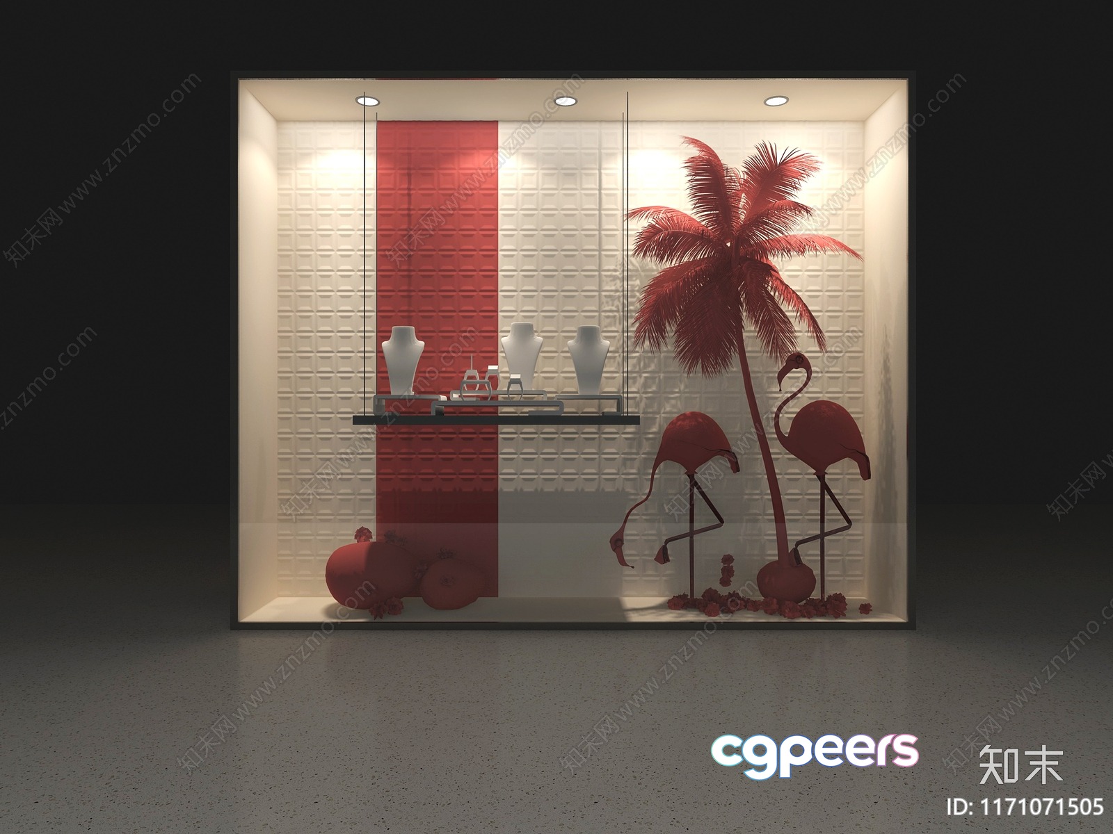 The Main Subject Is A Display Case With Flamingos 3D Model - 307 - VRAY Render