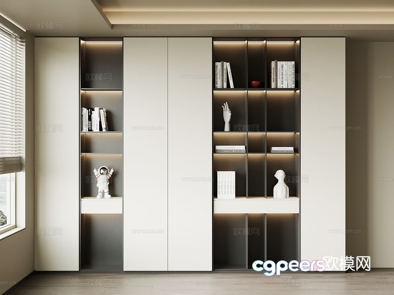Modern Bookcase 3D Model - 14352 - VRAY Render