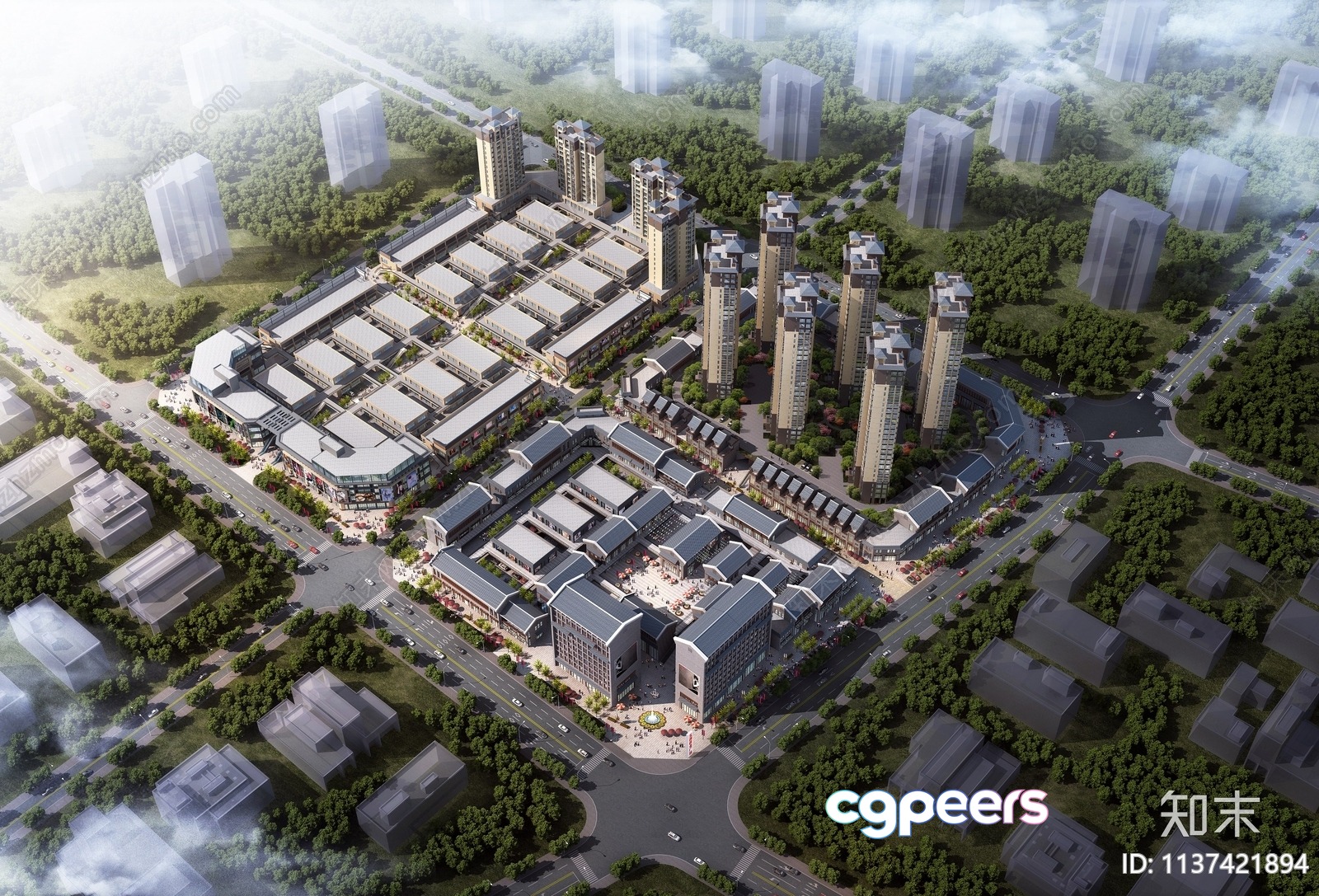 Aerial View Of A City 3D Model - 5774 - VRAY Render Aerial View Of A City 3D Model - 5774 - VRAY Render