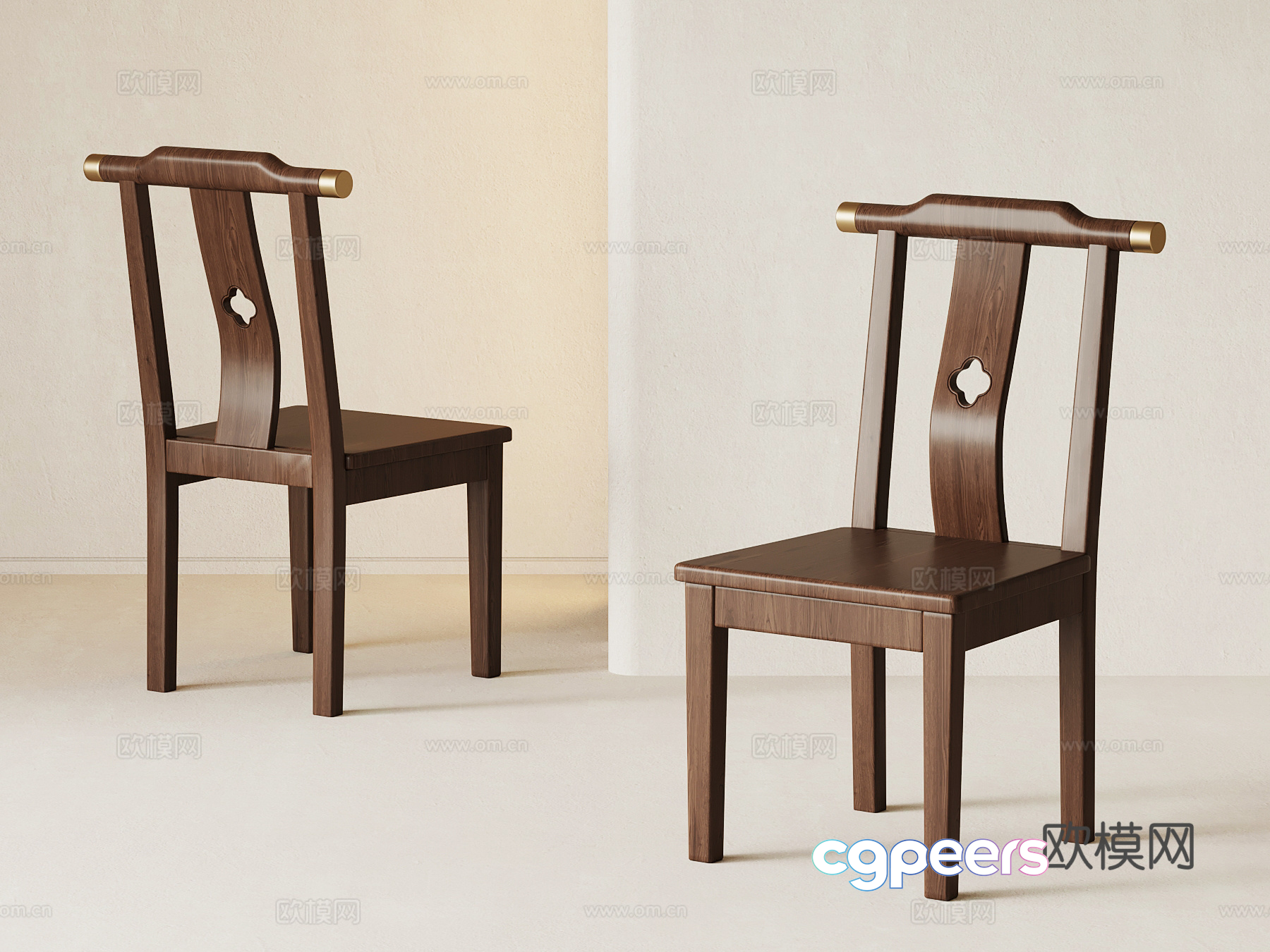 A Wooden Chair With A Brown Finish 3D Model - 15419 - VRAY Render