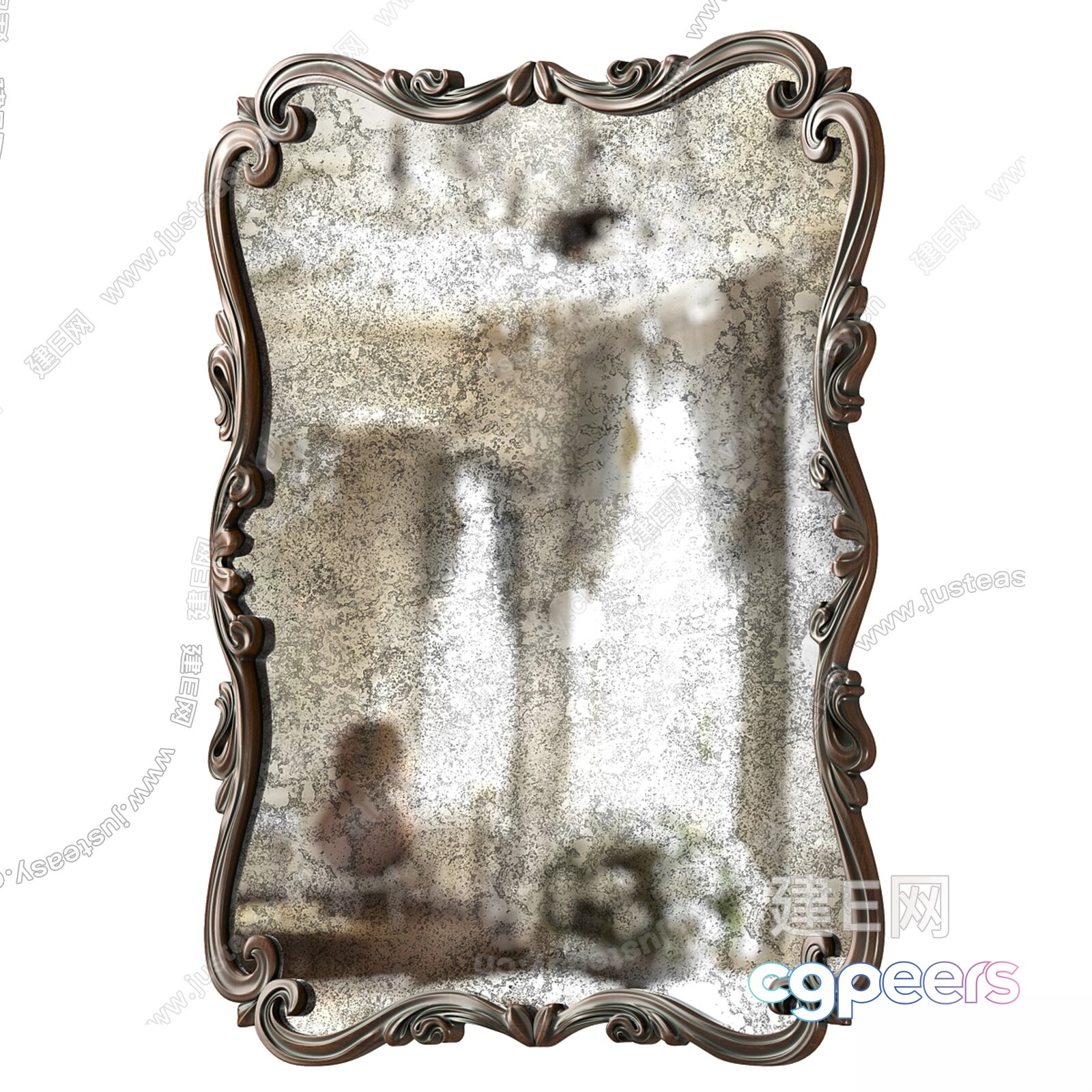 A Silver Mirror With An Ornate Frame 3D Model - 9598 - CORONA Render
