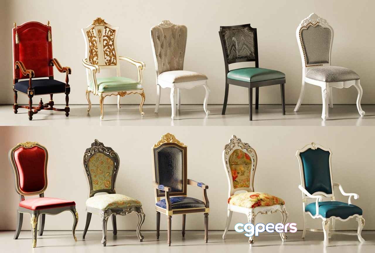 Wooden Ornate Chairs 3D Model - 9628 - CORONA Render Wooden Ornate Chairs 3D Model - 9628 - CORONA Render