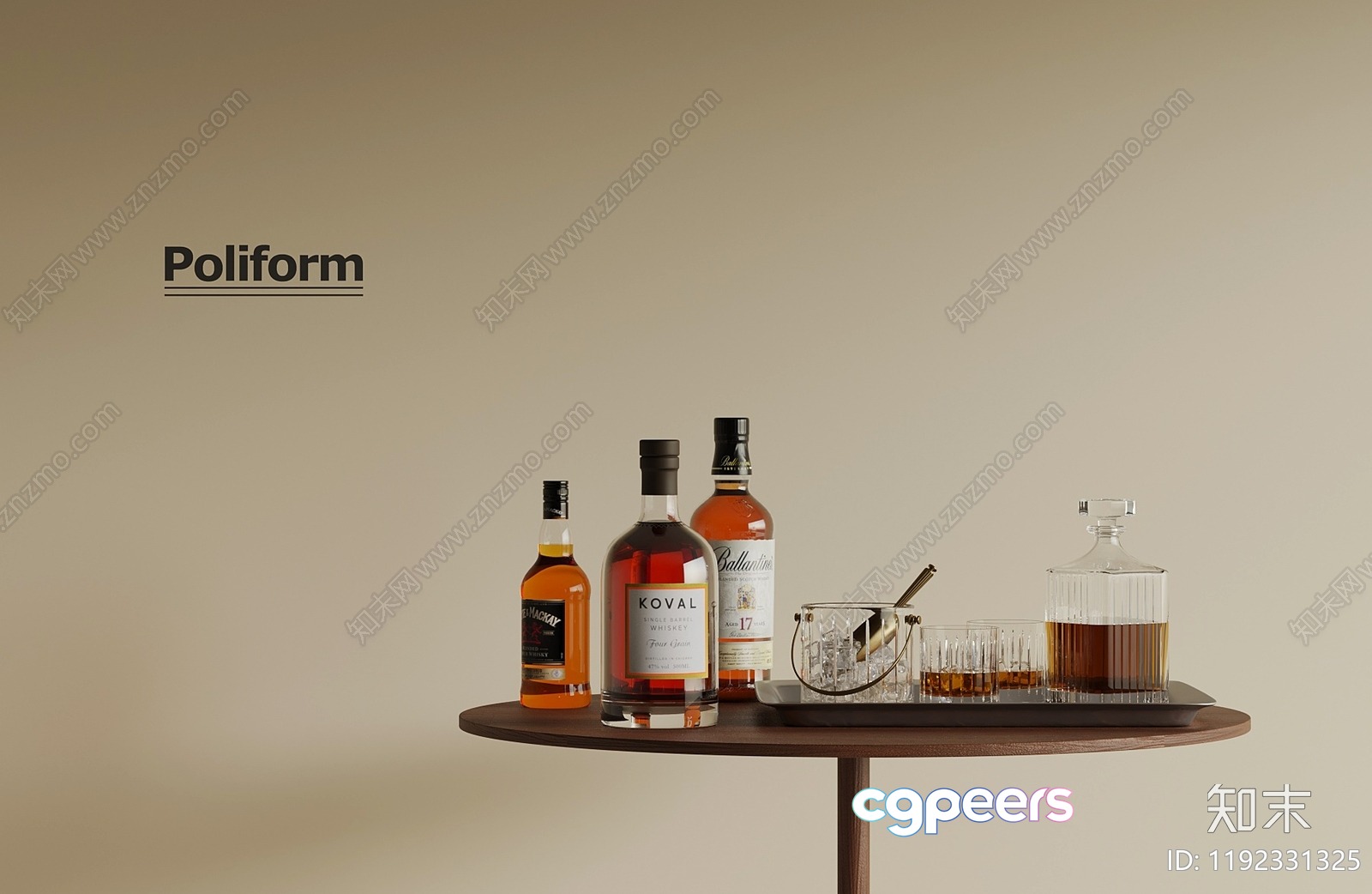 A Table With Bottles And Glasses On It 3D Model - 2945 - VRAY Render